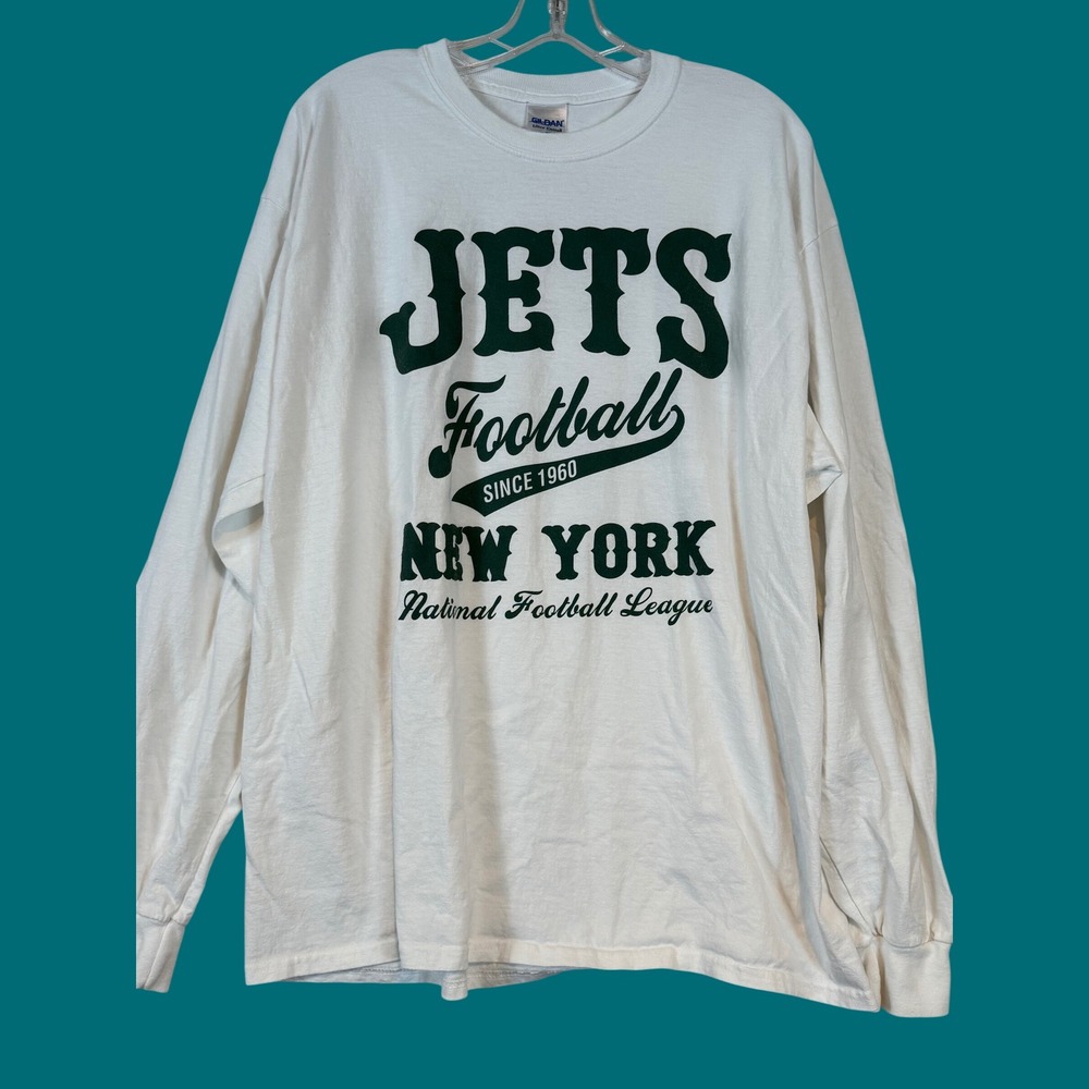 New York Jets Football Long Sleeve T-Shirt White Men XL NFL Graphic Tee Game Day